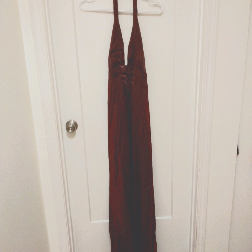 Halter gown with silky red to black fabric